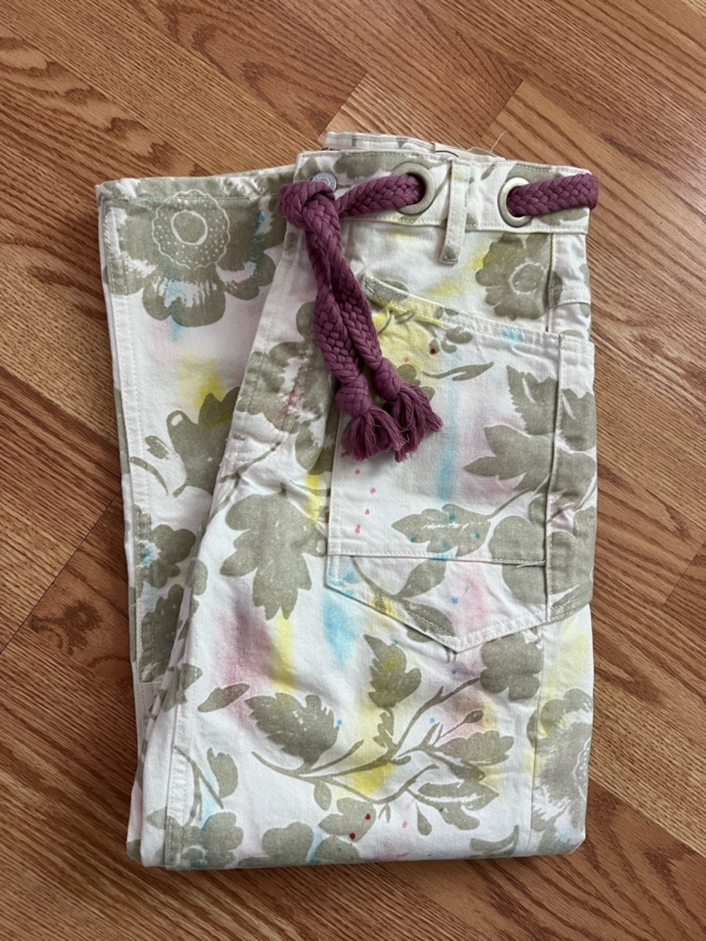 We The Free Moxie Printed Flocked Barrel Jeans in Floral Ivory Size 24 - Picture 6 of 9
